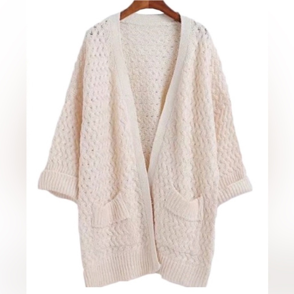 Goodnight Macaroon cream color open front basketweave cardigan sweater One Size